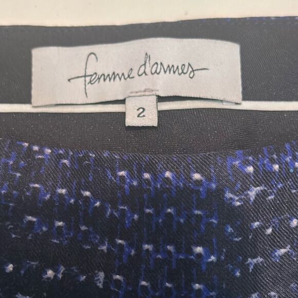 Femme d’armes Size 2 Ankle Zip Dress Trouser Blue Black Geo Print Office Casual - Picture 7 of 9